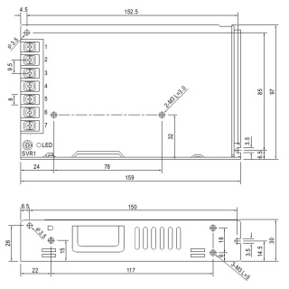 MeanWell Schaltnetzteil geschlossen, 150 W, 24 V, 6,5 A